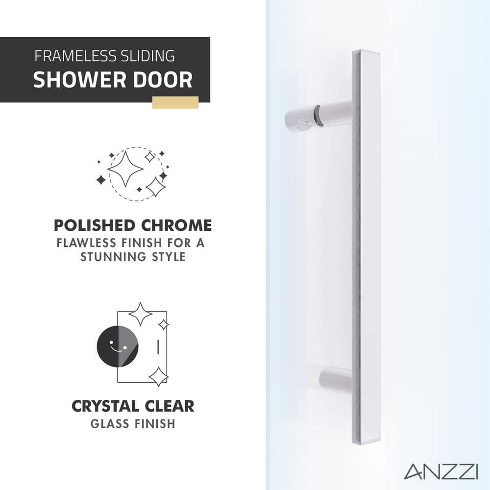Polished Chrome Semi-Frameless Sliding Shower Door with Tsunami Guard