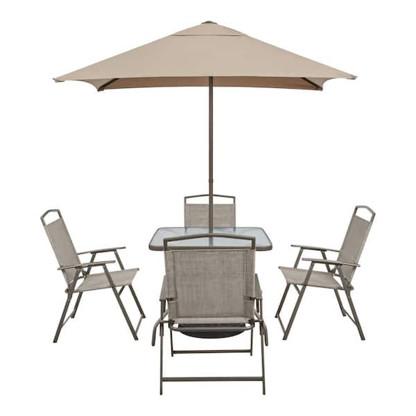 Amberview 6-Piece Steel Square Outdoor Dining Set in Brown with Umbrella