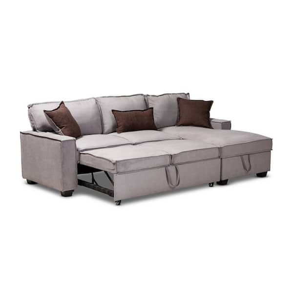 Baxton Studio Emile 93 7 In Gray, Leather Sleeper Sectional Sofa Bed