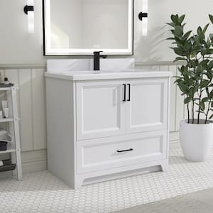 36 in. W x 21.5 in. D x 33.5 in. H Bath Vanity Cabinet without Top Bathroom Vanity Morden Solid Wood in Pure White