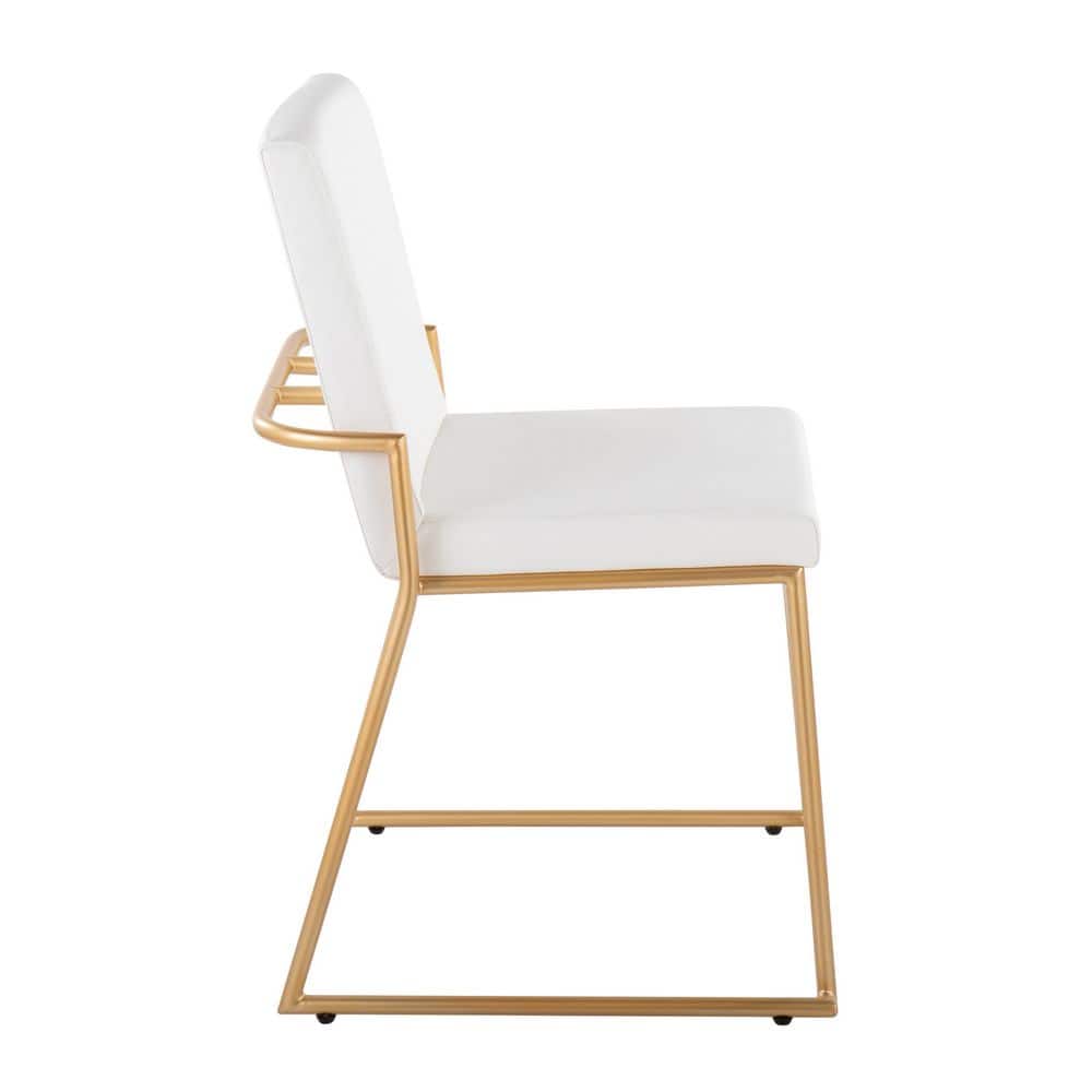 White Faux Leather and Gold Metal Upholstered Side Chair Set