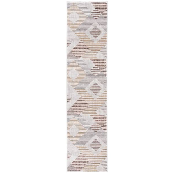 SAFAVIEH Palma 2 ft. x 11 ft. Beige/Light Gray Abstract Geometric Runner Rug