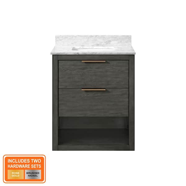 Kortine 30 in. Single Sink Black Oak Bath Vanity with White Natural Carrara Top (Assembled)