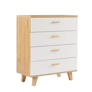 4-Drawer White Chest of Drawers with Solid Wood Handles and Foot Stand