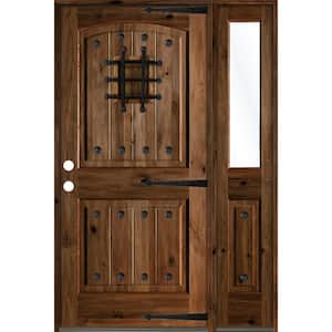 44 in. x 80 in. Medit. Knotty Alder Right-Hand/Inswing Clear Glass Provincial Stain Wood Prehung Front Door with RHSL