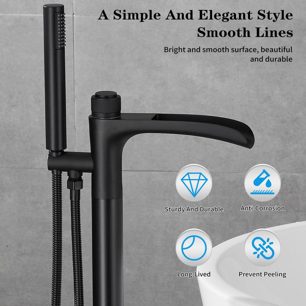 Matte Black Freestanding Tub Filler Faucet with Handheld Shower