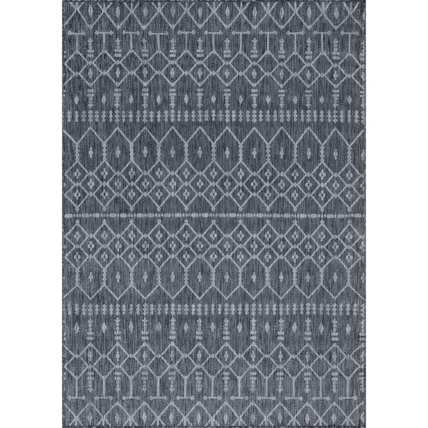 Tayse Rugs Veranda Geometric Charcoal 8 ft. x 10 ft. Indoor/Outdoor Area Rug