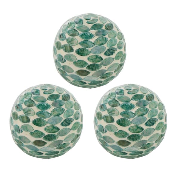 A & B Home 4 in. Ceramic Green Decorative Ball (Set of 3)