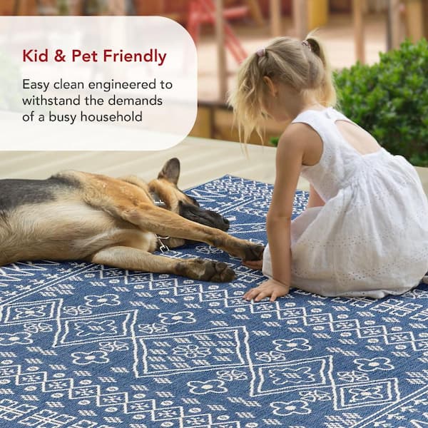 nuLOOM Kandace Tribal Blue 5 ft. x 8 ft. Indoor/Outdoor Patio Area