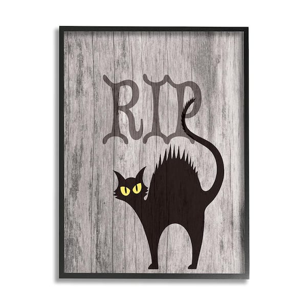Stupell Industries RIP Halloween Cat by Lil' Rue 1-Piece Framed Graphic Print Animal Poster Art Print 14 in. x 11 in.