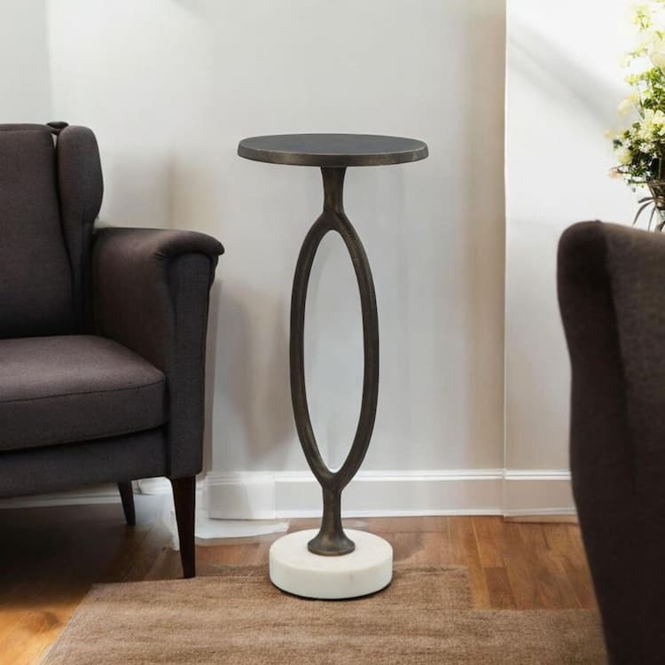 HomeRoots 10 in. Bronze Round Metal End Table