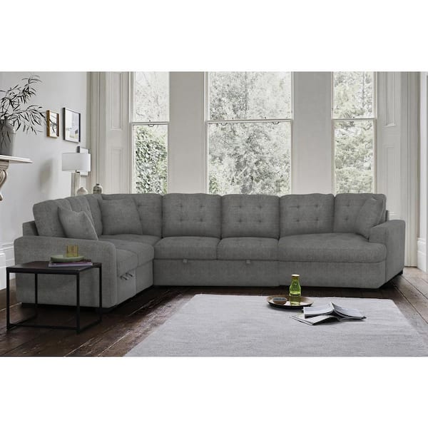 EVERGLADE HOME Delara 149 in. Square Arm 4-Piece Chenille L-Shaped Sectional Sofa in Gray