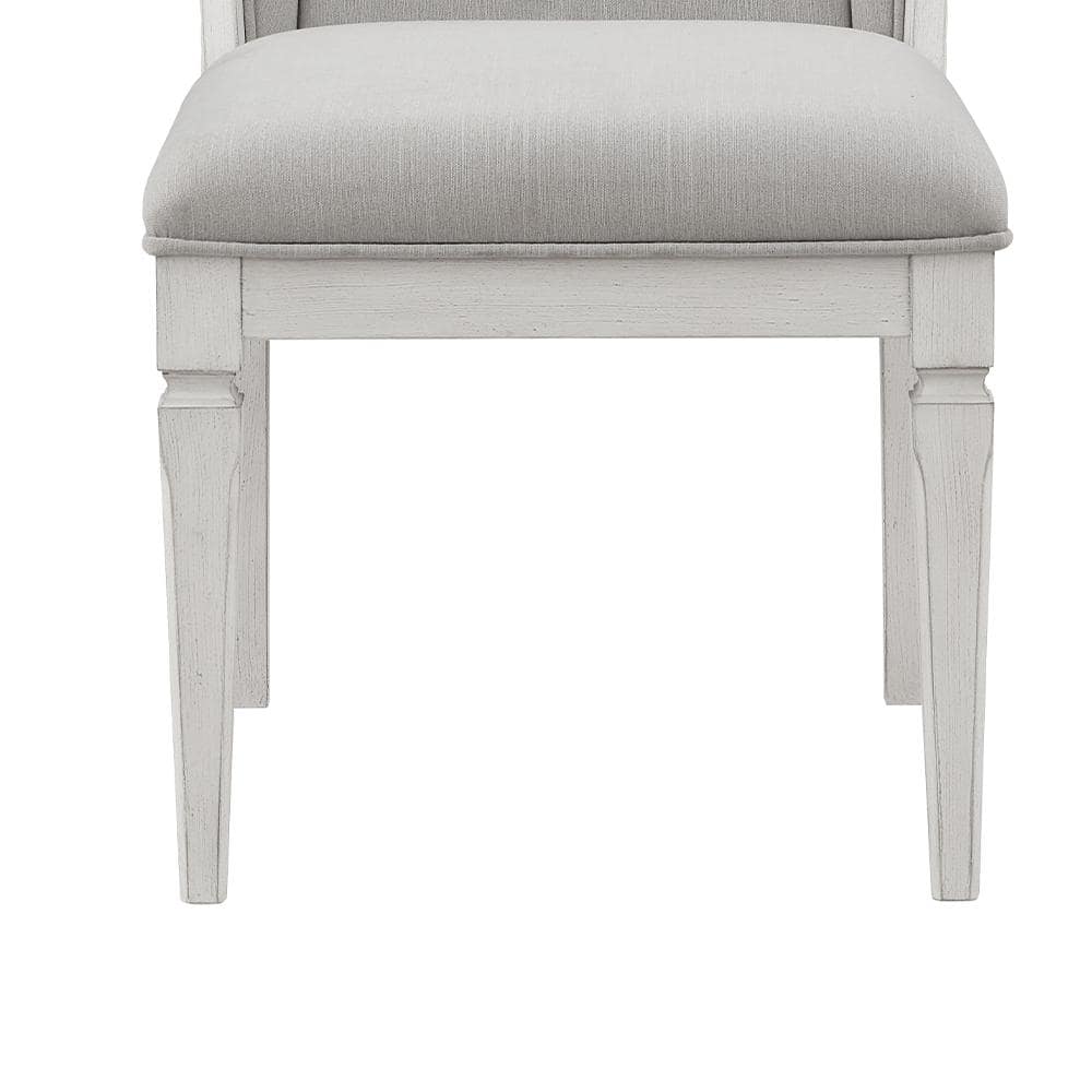 Light Gray Linen Upholstered Side Chair with Weathered White Wood Frame