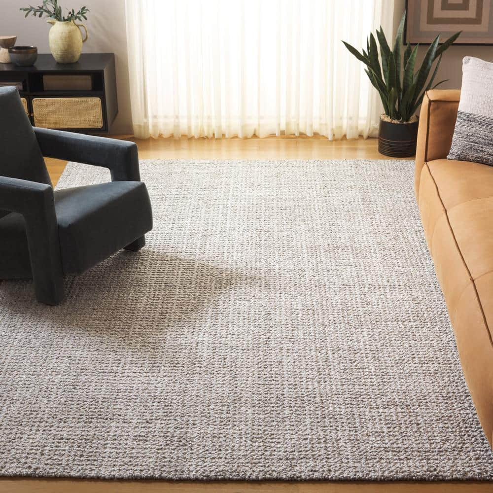Light Brown and Grey Abstract Handmade Tufted Wool Rug, 4' x 6'