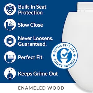 Belmont Elongated Slow Close Enameled Wood Closed Front Toilet Seat in White Never Loosens with Clean Seal Hinge