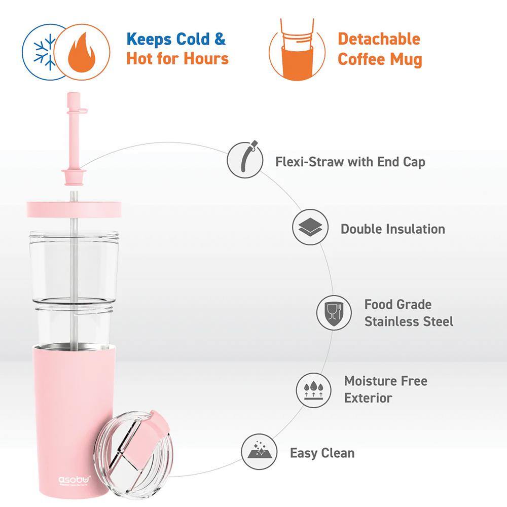 Pink Stainless Steel Travel Tumbler with Detachable Coffee Mug