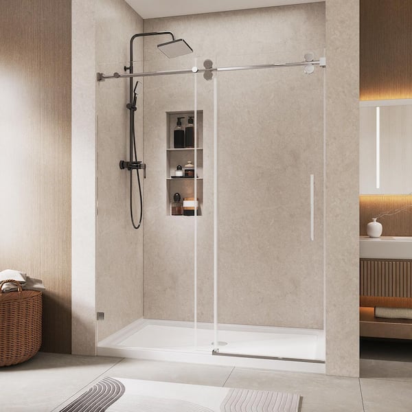 60 in. W x 76 in. H Frameless Smooth Sliding Shower Door in Chrome with 5/16 in. (8mm) Clear Glass