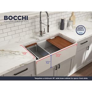 Step-Rim White Fireclay 33 in. Single Bowl Farmhouse Apron Front Workstation Kitchen Sink with Accessories