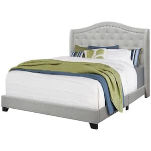Jasmine Gray / Light Grey Queen Bed with Upholstered Headboard