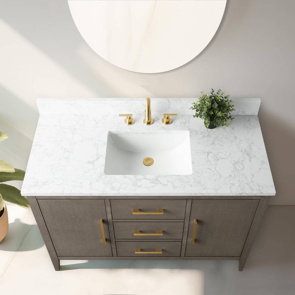 48'' Driftwood Gray Single Bathroom Vanity with Marble Top