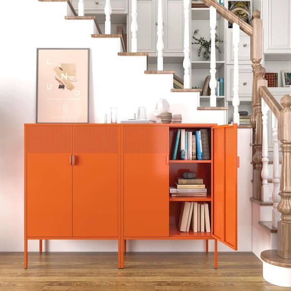 CSC DECOR INC Orange 3 Tier 47.24 in. H Metal Storage Cabinet with