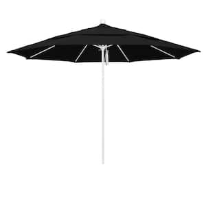 11 ft. White Aluminum Commercial Market Patio Umbrella with Fiberglass Ribs and Pulley Lift in Black Sunbrella