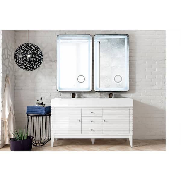 James Martin Vanities Linear 59 in. W x 19.5 in.D x 34.3 in.H Double Bath Vanity in Glossy White with Top in Glossy White