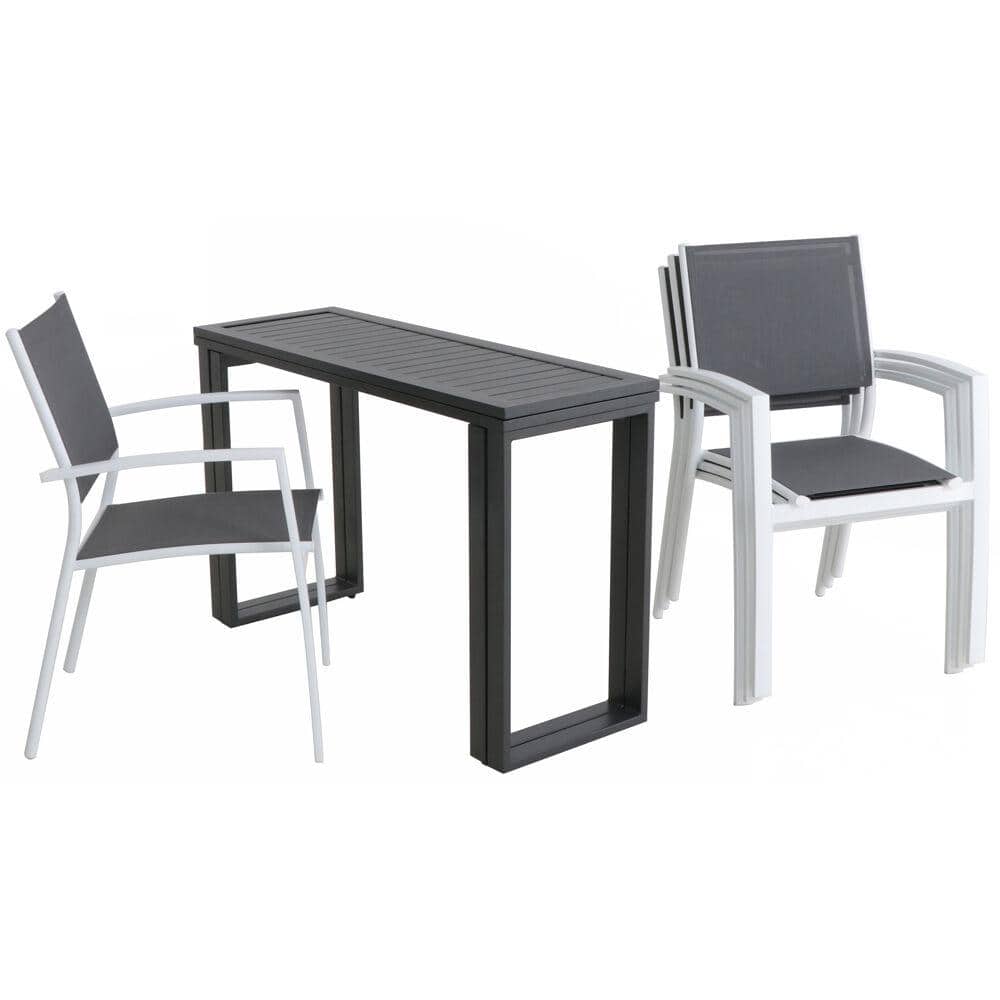 Compact 5-Piece Outdoor Dining Set with Foldable Slat-Top Table and Stackable Chairs in White/Gray