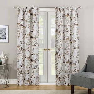 Paige Birch Woven Floral 37 in. W x 63 in. L Rod Pocket Blackout Curtain