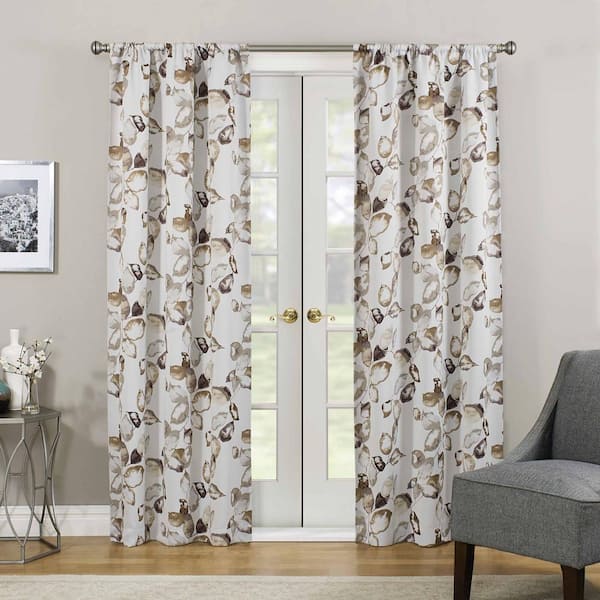 Eclipse Paige Birch Woven Floral 37 in. W x 63 in. L Rod Pocket Blackout Curtain