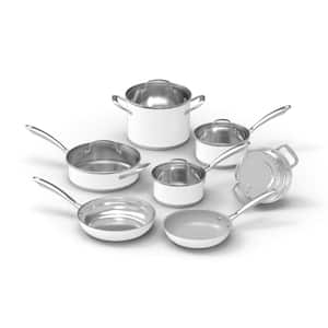Premium 11-Piece Stainless Steel Cookware Set with Lids in Matte White