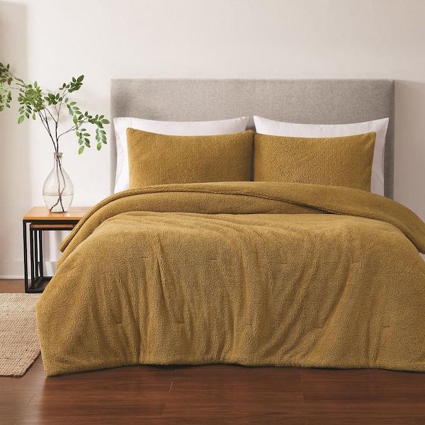 Brooklyn Loom Oversized Marshmallow Sherpa Polyester Mustard 3 Piece King Comforter Set