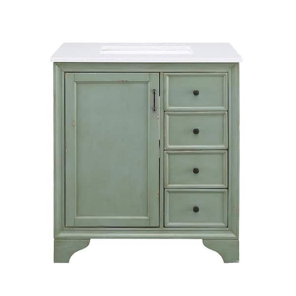 Home Decorators Collection Hazelton 31 in. W x 22 in. D Vanity in Antique Green with Engineered Stone Vanity Top in Crystal White with White Sink