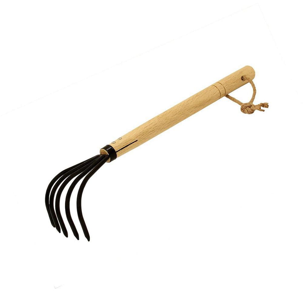 15.7 in. 5-Tine Military Grade Steel Hand Cultivator with Ergonomic Wooden 
