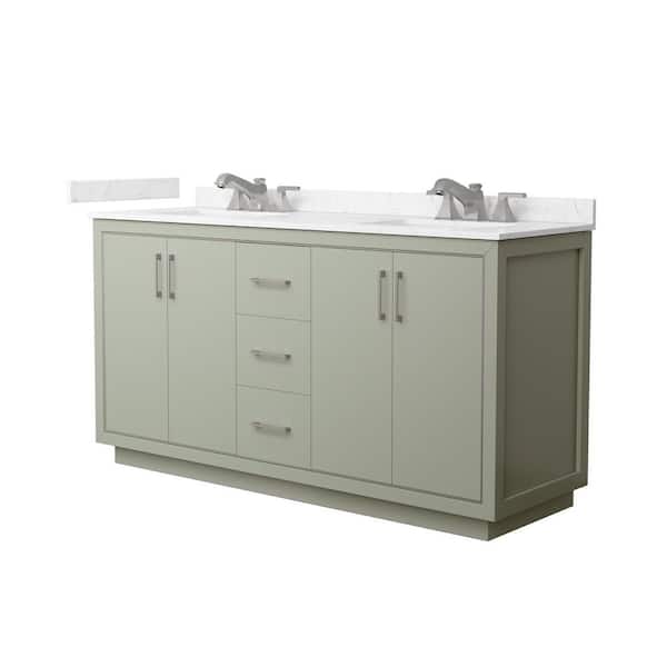 Icon 66 in. Double Freestanding Light Green Bath Vanity with Carrara Cultured Marble Top Assembled