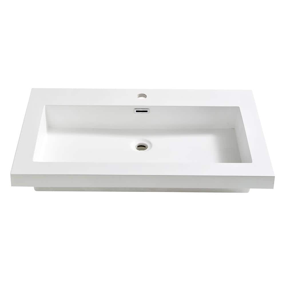 Fresca Medio 32" White Acrylic Rectangular Bathroom Sink with Overflow