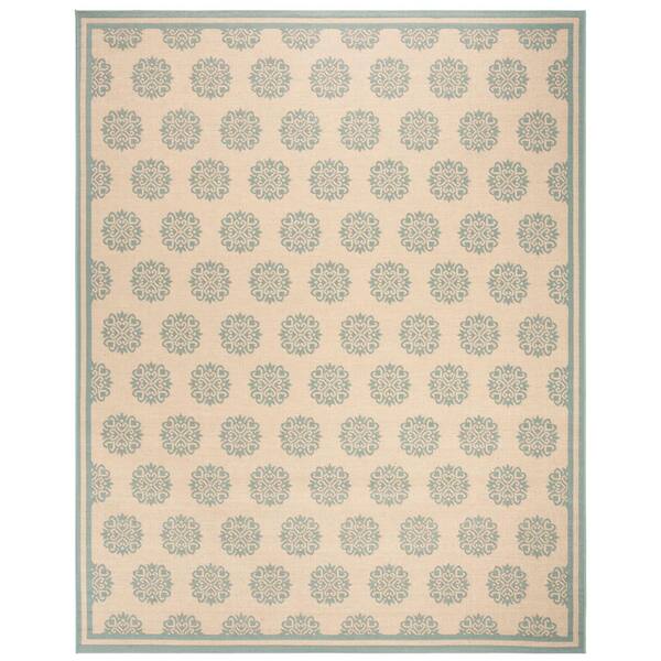 SAFAVIEH Beach House Cream/Aqua 8 ft. x 10 ft. Geometric Indoor/Outdoor ...