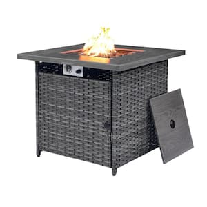 30 In. 50000 BTU Square Gray Wicker Outdoor Gas Fire Pit Table with Volcanic Stone