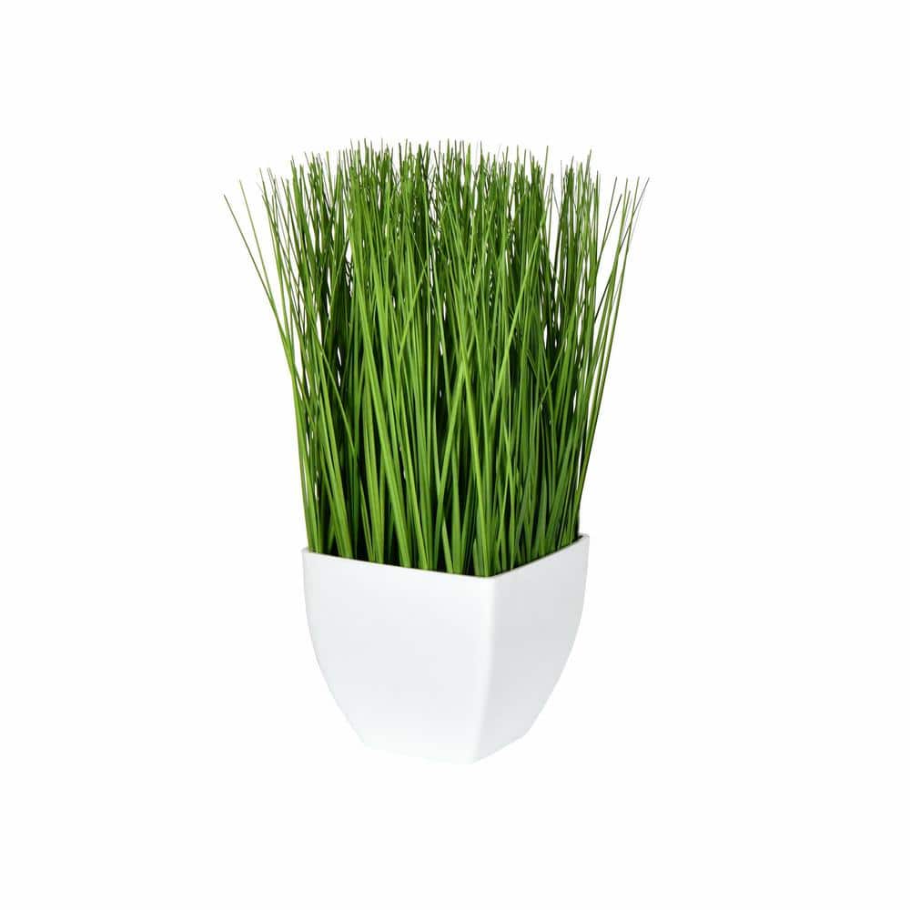 Vickerman 11.5" Green Plastic Potted Grass in White Pot