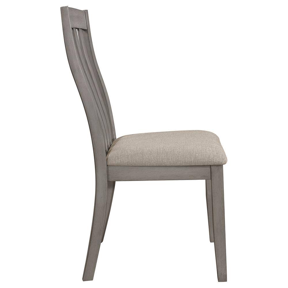 Coastal Grey Upholstered Slat Back Side Chair with Beige Seat