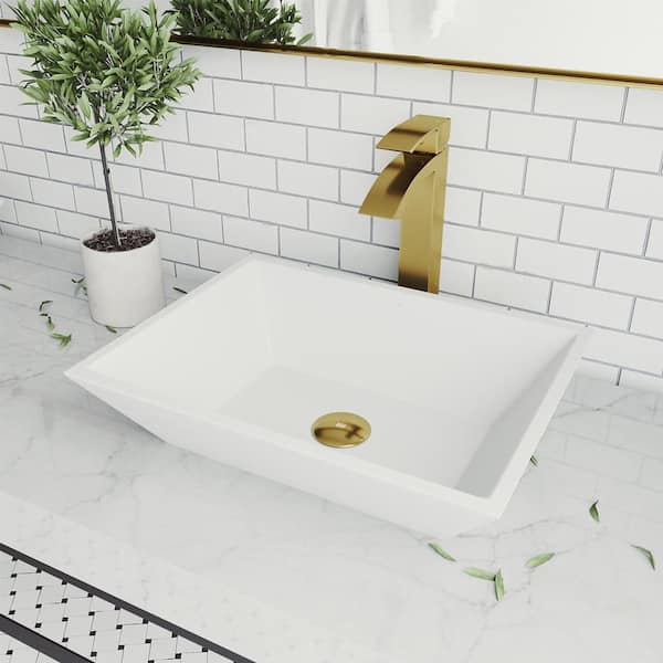 VIGO Vinca Matte Stone Vessel Bathroom Sink in White with Duris Vessel Faucet in Brushed Nickel