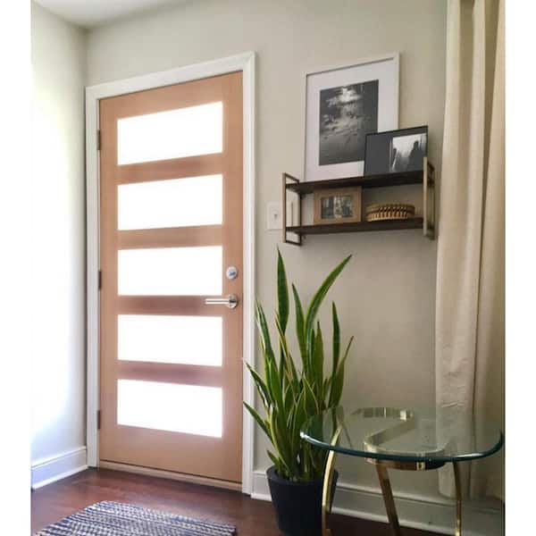 36 in. x 80 in. Modern Hemlock 5-Lite Right-Hand/Inswing Frosted Glass Clear Stain Wood Prehung Front Door