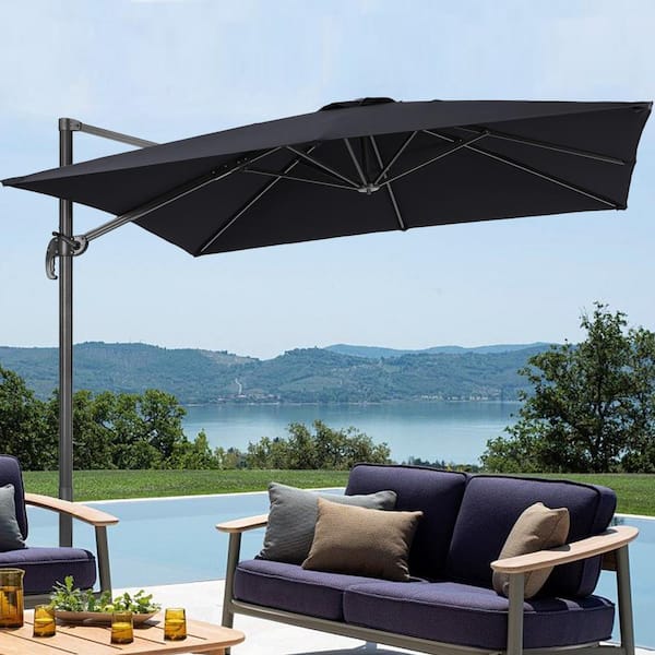 JOYESERY 9 ft. x 9 ft. Outdoor Square Cantilever Patio Umbrella, 240 g Solution-Dyed Fabric, Aluminum Frame in Anthracite