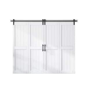 96 in. x 84 in. MDF Bi-Fold Barn Door with Hardware Kit, Covered with Water-Proof PVC Surface, White, H-Frame