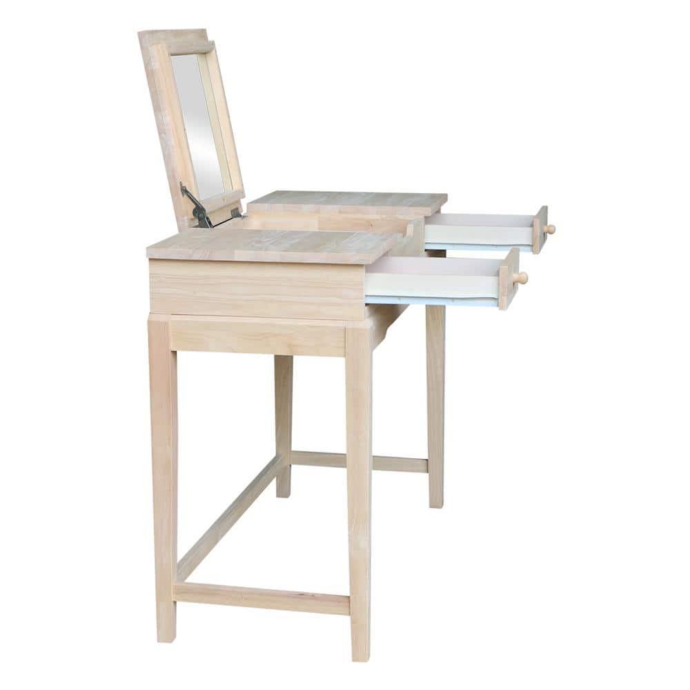 Elegant Unfinished Solid Wood Vanity Table with Microfiber Bench