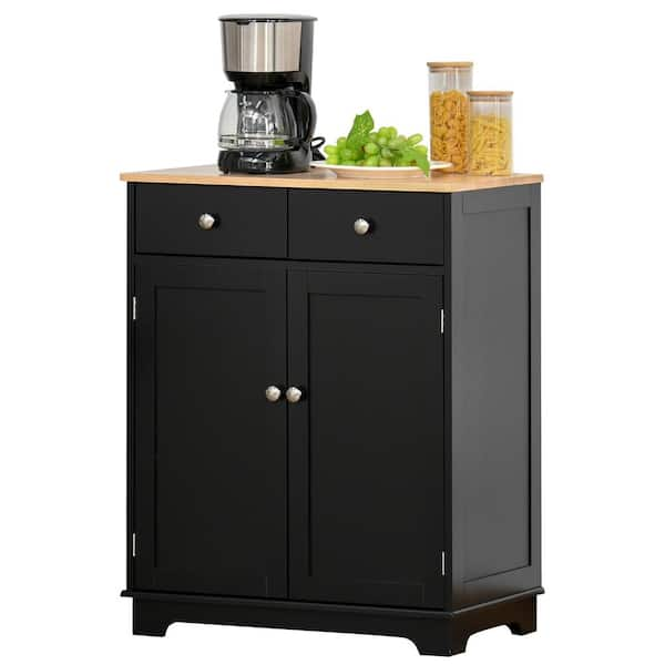 HOMCOM Kitchen Storage Cabinet, Sideboard Floor Cupboard with Solid Wood Top, Adjustable