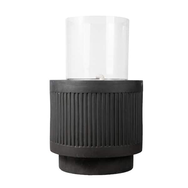 Boosicavelly 19.5 in. Tall Outdoor Heavy Cement Round Black Ribbed Floor Fountain with Light (Color Change)