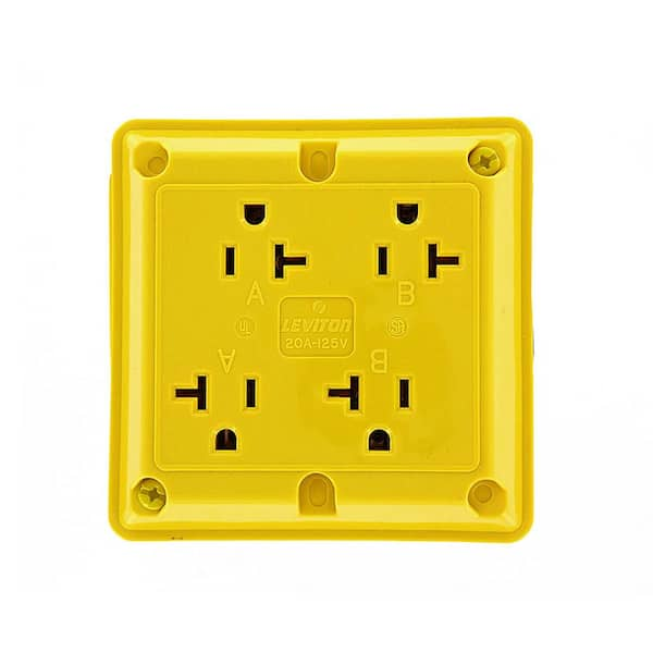 Leviton 20 Amp 125 V Industrial Quadplex Outlet/Receptacle, Yellow (1-Pack) 21254-Y