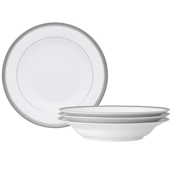 Noritake Charlotta Platinum 9 in., 27 fl. oz. (Platinum) Porcelain Rim Soup Bowls, (Set of 4)