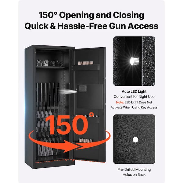 6-8 Gun Safe Cabinet for Rifles and Pistols 3-Ammo Slots 2-Adjustable Racks Key/Password Lock (Assembly Required)
